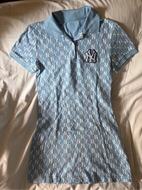 MLB Light Blue & White NY Monogram Polo Midi Dress